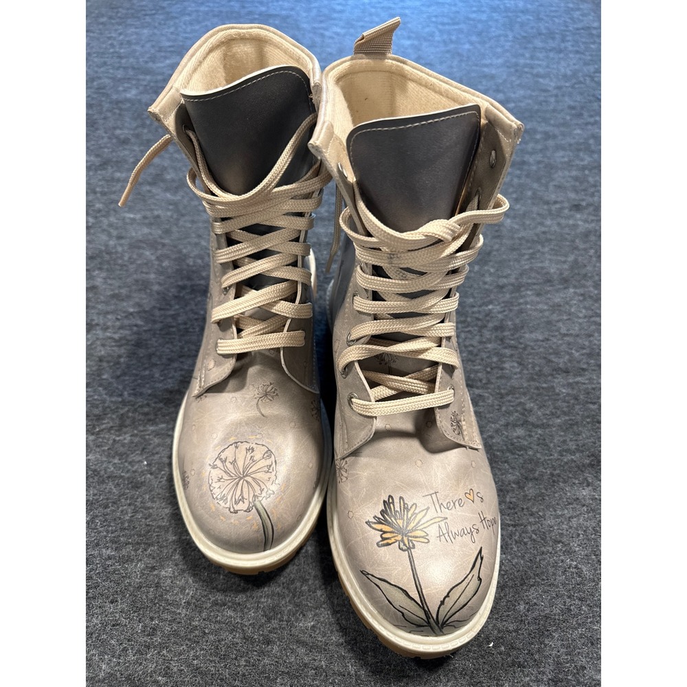 DOGO Dandelion Hope Combat Boots Womens 39 (US 8) Grey Vegan Leather Lug Sole